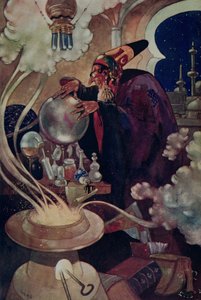 「アラビアン ナイト」からの「長くて慎重な魔法の調査の経過の後」（カラー リソ） 作： René Bull