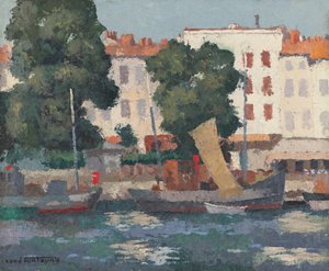 Le Quai des Dames (ヘシアンに油彩) 作： René Fontayne