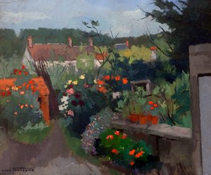 Souppes-sur-Loing、Seine-et-Marneの庭園（ボール紙に油彩） 作： René Fontayne
