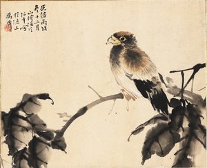 枝にとまる鳥、1886 年 作： Ren Yi