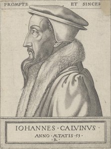 ジャン・カルヴァン（1509年～1564年）、神学者、プロテスタント宗教改革の中心人物、53歳 作： Rene Boyvin