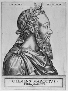 フランスの詩人Clement des Marets (1496-1544)の肖像 - Clement Marotius poeta gallicus engraving by Rene Boyvin 1576 - 。