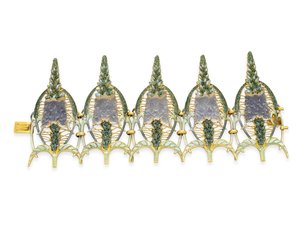 アールヌーボー「スピードウェル」ブレスレット、1900年頃（ガラス、エナメル、金