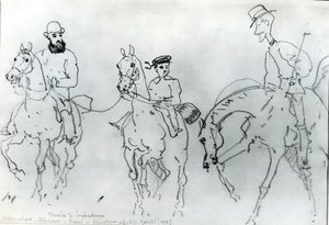 3人の騎手：父、アルフォンス伯爵、芸術家の間のアンリドトゥールーズロートレック（1864-1901） 作： Rene Princeteau