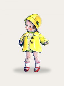 チャーミングなドールの黄色い衣装 作： Renee Machan Cottagecore Artist
