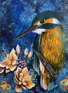 神秘的なカワセミの花 作： Renee Machan Cottagecore Artist