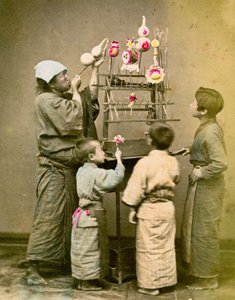 バルーン販売員。 c1875 作： Renjo Shimooka