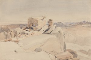 マウントシナイ山またはジェベルムーサの頂上、1840年（WC、黒鉛、ベージュの織り紙のボディカラー） 作： Rev. Edward Thomas Daniell