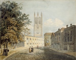 マグダレン カレッジとハイ ストリートの東端、オックスフォード、1795 年 作： Rev Robert Nixon
