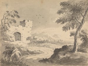 修道院に通じる道のある風景 作： Rev. William Gilpin