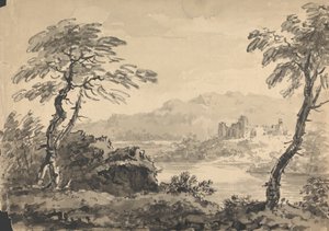 二本の木と城のある風景 作： Rev. William Gilpin