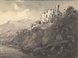 右に丘の上に城のある風景 作： Rev. William Gilpin