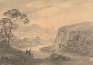 Paisagem montanhosa com duas figuras com vista para um lago 作： Rev. William Gilpin
