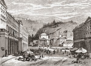 19世紀後半のイタリア、トリノの通り。1890年頃に出版されたサミュエル・マニング師によるイタリアの写真より。 作： Reverend Samuel Manning
