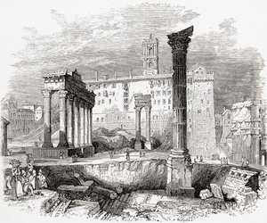 19世紀後半のイタリア、ローマ、議事堂を望むフォロ・ロマーノにて。1890年頃に出版されたサミュエル・マニング師によるイタリアの写真より。 作： Reverend Samuel Manning