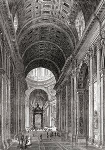 19世紀後半のイタリア、ローマ、バチカン市国のサン・ピエトロ大聖堂内部。1890年頃に出版されたサミュエル・マニング師によるイタリアの写真より。 作： Reverend Samuel Manning