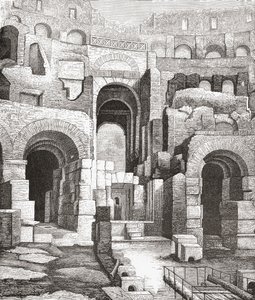 1874年の発掘以来、イタリア、ローマのコロッセオ内部。1890年頃に出版されたサミュエル・マニング師によるイタリアの写真より。 作： Reverend Samuel Manning