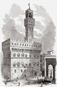 19世紀後半のイタリア、トスカーナ州フィレンツェ、ヴェッキオ宮殿。1890年頃に出版されたサミュエル・マニング師によるイタリアの写真より。 作： Reverend Samuel Manning
