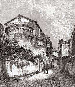 19世紀後半のイタリア、ローマ、セリアンの丘のサンティ・ジョヴァンニ・エ・パオロ教会。1890年頃に出版されたサミュエル・マニング師によるイタリアの写真より。 作： Reverend Samuel Manning