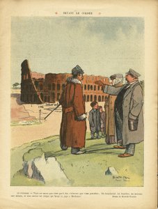 Le Rire誌に掲載されたリカルド・フローレス（1878-1918）のイラスト（03/04/09） - Coliseeの前で - イタリア, 観光 観光客, Colisee 作： Ricardo Flores