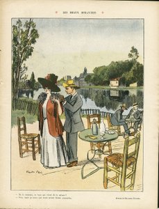 Ricardo Flores (1878-1918) のイラスト、Le Rire, 04/07/08 - 美しい日曜日 - レジャー、自然、植生、建築、都市、レストラン、カフェ、海事、海辺 作： Ricardo Flores