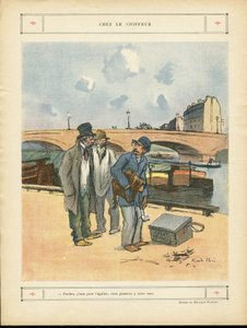 Le Rire』誌のリカルド・フローレス（1878-1918）のイラスト（05/10/12） - Chez le coiffeur - Paris, Metiers, Architecture Urbanisme, Pont, Riviere Fleuve - Dog, Hairdresser 作： Ricardo Flores