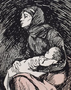 クリスマス・イブ1900.子供を抱きかかえた痩せた女性(エングレービング)