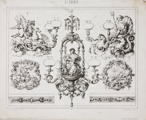 ガスまたはオイルシャンデリア、パリ、フランス、1860年頃 作： John Pardon