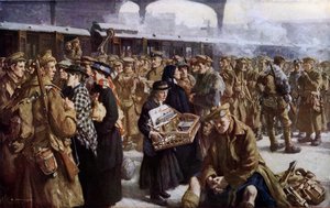 ヴィクトリア駅、第一次世界大戦、フランスに向けて出発（カラーリソ） 作： Richard (after) Jack