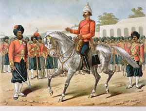 パレードする第7ベンガル歩兵、1880年代のアングロ・インディアン軍（カラーリトグラフ版 作： Richard (after) Simkin