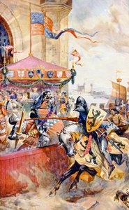 タワーブリッジの馬上槍試合、「ハッチンソンのイギリス国民の物語」のイラスト 作： Richard Beavis