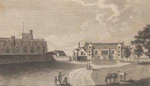 メードストーンの古代大司教宮殿、エドワード・ヘイステッドの『歴史とトポ…』、1782年より。 作： Richard Bernard Godfrey