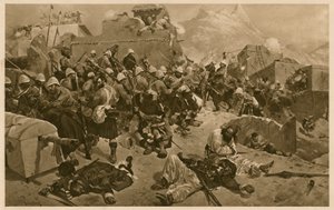 第二次アングロ・アフガン戦争のカンダハルの戦いで、グンディ・ムラ・サヒブダッドを襲撃する第92高地隊と第2ガーカス。 作： Richard Caton II (after) Woodville