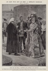 借金から逃れるための簡単な方法：ニューゲートの結婚（リトグラフ 作： Richard Caton II (after) Woodville