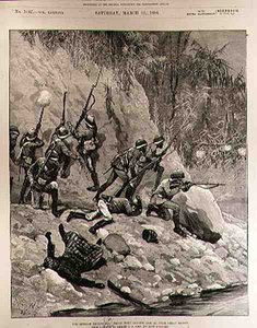Burmah Expedition：Fight with Dacoits、1月12日、ショアイグリーン付近、The Illustrated London News、1886年3月13日