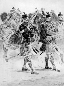 パイプの嘆きに、ハイランド兵士の嘆き、1910年。 作： Richard Caton II Woodville