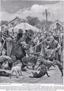 1920年頃の「ハチソンのイギリス国民の物語」より、サクソン時代のクマの餌食
