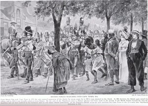ケープタウンに進軍するイギリス軍、「ハッチンソンのイギリス国民の物語」のイラスト 作： Richard Caton Woodville