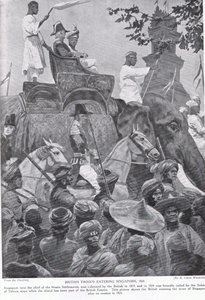 1824年にシンガポールに入るイギリス軍、「ハッチンソンのイギリス国民の物語」のイラスト 作： Richard Caton Woodville