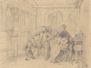 フェンシングのレッスン、c.1847-49（織り紙のグラファイト）
