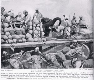 プラッセイでのナワブの大砲、「ハッチンソンのイギリス国民の物語」、1923年頃のイラスト