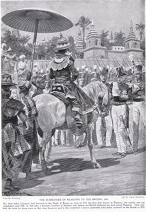 ラングーンのイギリスへの降伏、1824年、「ハッチンソンのイギリス国民の物語」、1923年頃のイラスト