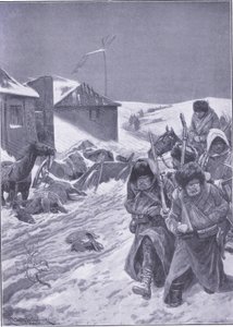 終わりのない東への行進：途中で見慣れた光景、キャッセルズ日露戦争の歴史Vol。1、1900年頃のイラスト 作： Richard Caton Woodville