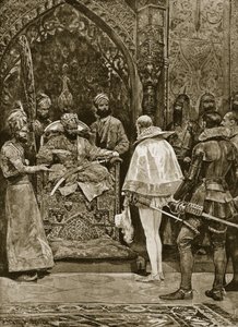 1599年のインドへの初期イギリス大使館、「ハッチンソンのイギリス国民の物語」、1923年頃のイラスト 作： Richard Caton Woodville junior