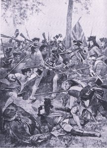 1706年5月23日、ラミーユの戦い：アイルランド連隊の攻撃、陸と海でのイギリスの戦い、1915年のイラスト 作： Richard Caton Woodville junior