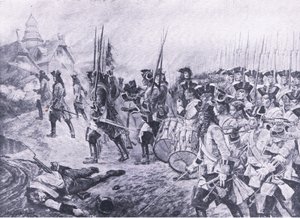 ブレナム、1704年8月13日：村の嵐、1915年の陸と海でのイギリスの戦いのイラスト 作： Richard Caton Woodville junior