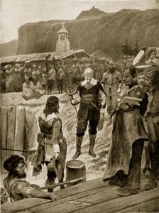 英国のケベックでの最初の足跡、「ハッチンソンのイギリス国民の物語」、1923年頃のイラスト 作： Richard Caton Woodville junior