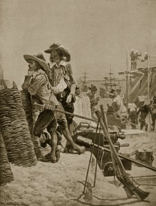 マドラスで最初の砦を建設、1640年、「ハッチンソンのイギリス国民の物語」、1923年頃 作： Richard Caton Woodville junior