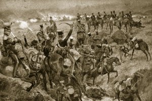 タラベラでの竜騎兵の任務、「ハッチンソンのイギリス国民の物語」、1923年頃のイラスト
