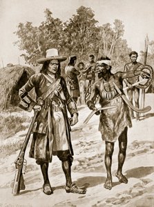オーストラリアのブーメランを調べるダンピア、「ハッチンソンのイギリス国民の物語」、1923年頃のイラスト 作： Richard Caton Woodville junior